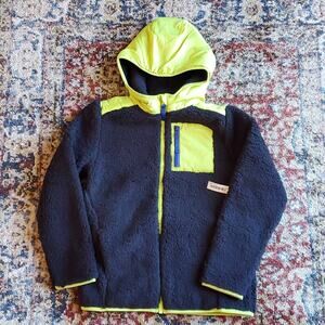 Super Warm Hood black sherpa with neon lime green nylon details size 9-10